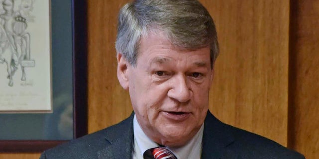 North Dakota Attorney General Wayne Stenehjem is seen speaking in Bismarck, North Dakota, July 18, 2019. Stenehjem died Friday at age 68, his office announced, shortly after he was hospitalized. 