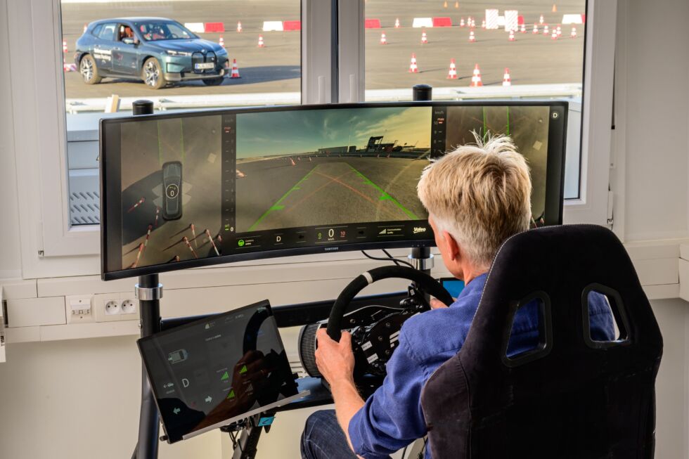 BMW's remote operators use high-end sim racing equipment to control the cars remotely.