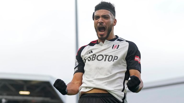 Fulham's Raul Jimenez celebrates after scoring his side's first goal