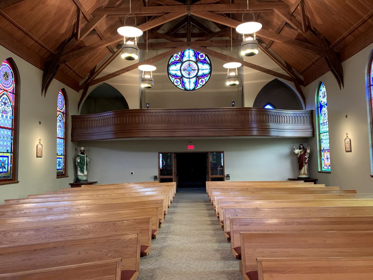 A church interior, with added UV lights