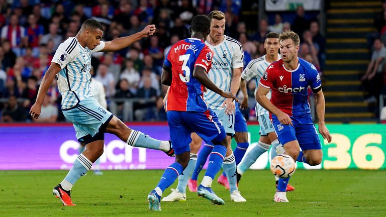Nottingham Forest's Murillo (left) has a shot on goal