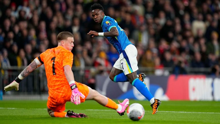 Brazils' Vincius Junior makes an attempt to score 