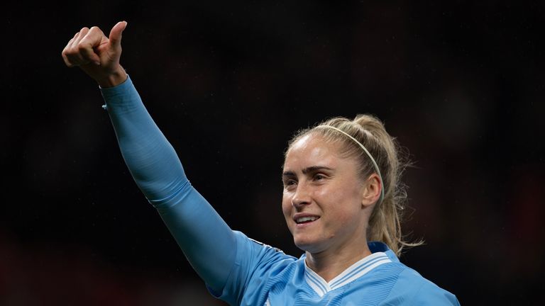 MANCHESTER, ENGLAND - NOVEMBER 19: Steph Houghton of Manchester City celebrates after the Barclays Womens Super League match between Manchester United and Manchester City at Old Trafford on November 19, 2023 in Manchester, England. (Photo by Visionhaus/Getty Images) *** Local Caption *** Steph Houghton 