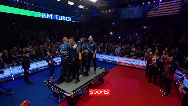 See the moment David Alcaide gave Team Europe victory in the Mosconi Cup as they thrashed Team USA 11-3