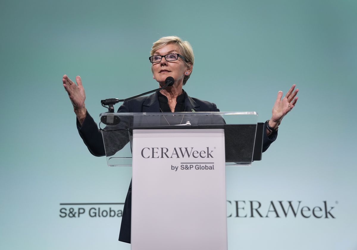 Secretary of Energy Jennifer Granholm delivers a keynote address at CERAWeek on March 18, 2024 in Houston.