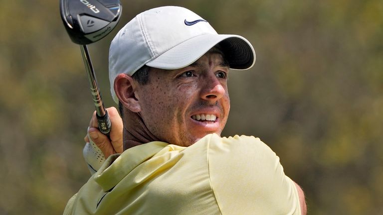 Rory McIlroy, of Northern Ireland, watches his tee shot on the second hole during the third round of The Players Championship golf tournament Saturday, March 16, 2024, in Ponte Vedra Beach, Fla. (AP Photo/Lynne Sladky)