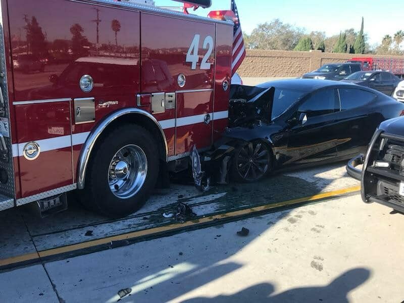 A 2014 Tesla Model S driving on Autopilot rear-ended a Culver City fire truck that was parked in the high-occupancy vehicle lane on Interstate 405.