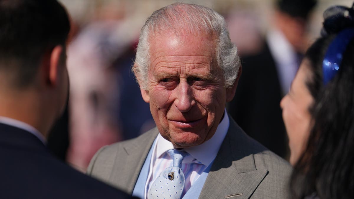 charles smiling slightly at garden party