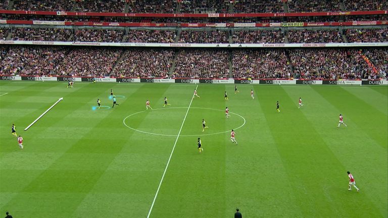 By dropping into midfield, Havertz draws Bournemouth's centre-backs out of position, leaving a gap for Arsenal's wide players to exploit