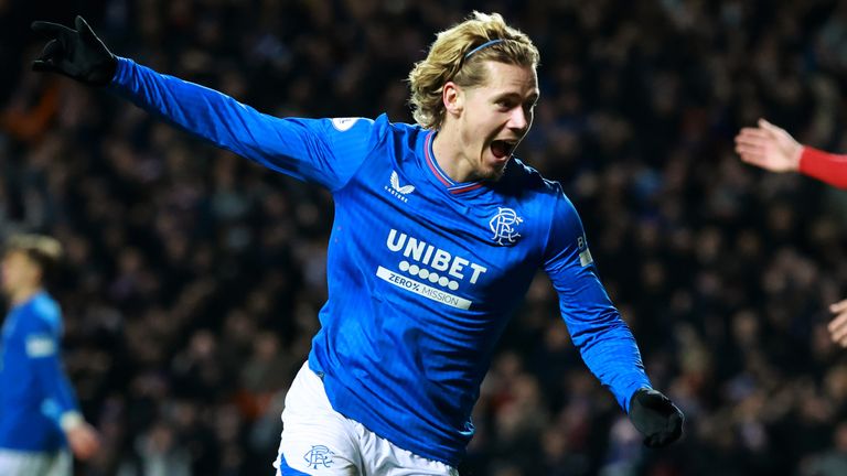 Todd Cantwell celebrates scoring for Rangers vs Aberdeen