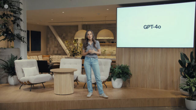 OpenAI CTO Mira Murati seen debuting GPT-4o during OpenAI's Spring Update livestream on May 13, 2024.