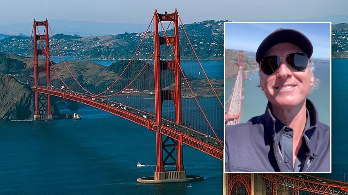 California Gov. Gavin Newsom on top of Golden Gate Bridge