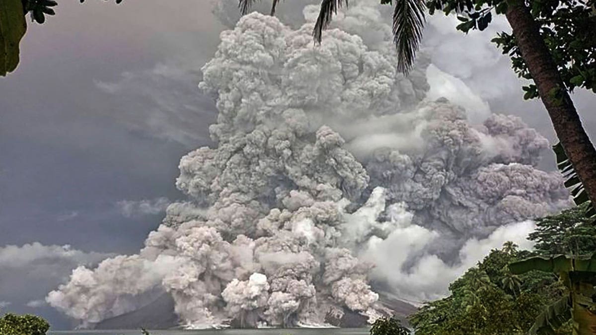 Mount Ruang releases volcanic materials during its eruption