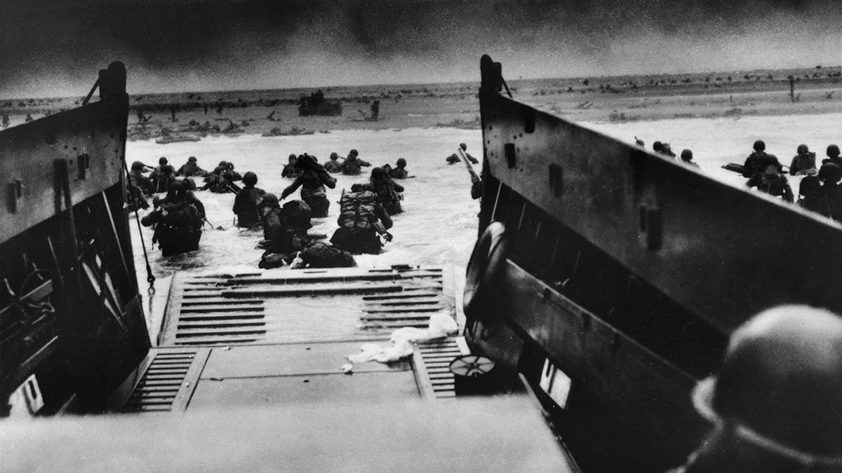 D-Day landing black and white photo
