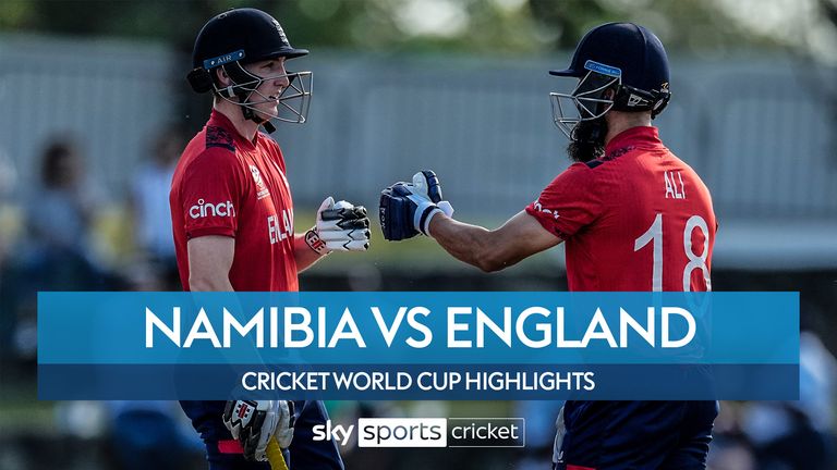 Highlights of England's much-needed win over Namibia at the T20 Cricket World Cup, as they win by 41 runs on DLS in Antigua.