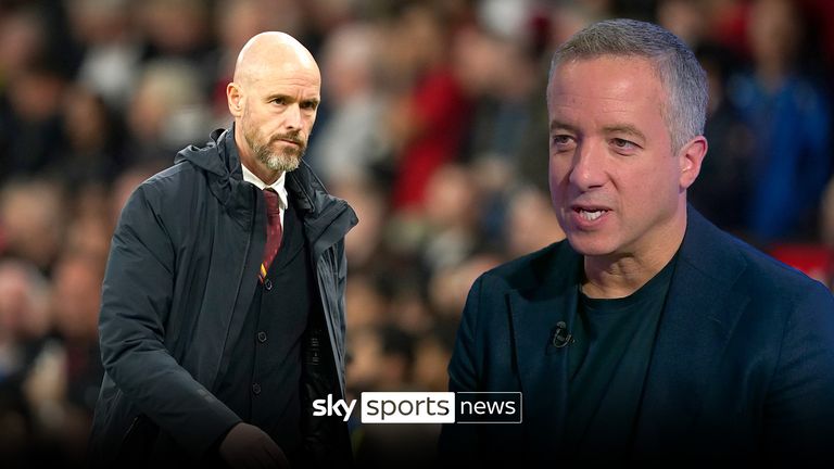 Manchester United's head coach Erik ten Hag walks off the pitch at half-time of the English Premier League soccer match between Manchester United and Newcastle United, in Manchester, England, Wednesday, May 15, 2024. (AP Photo/Dave Thompson)