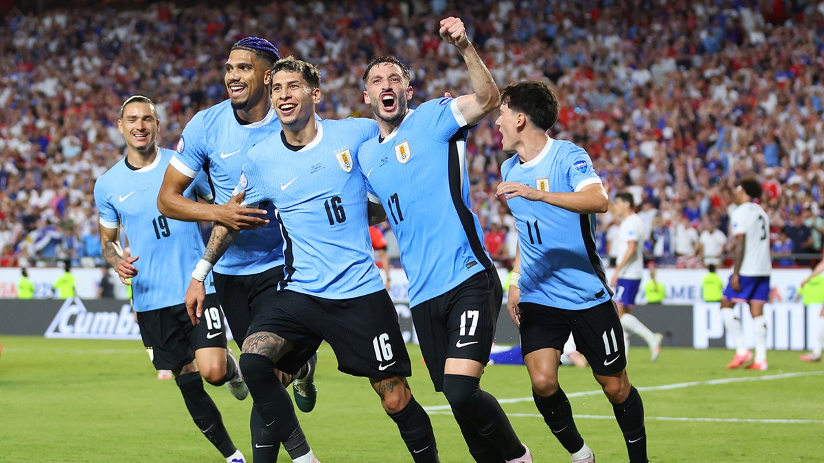 Uruguay celebrates goal