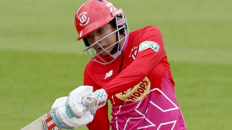 Welsh Fire's Sophia Dunkley (right) batting during The Hundred match against Manchester Originals