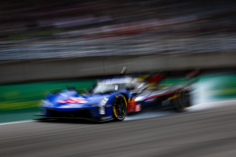 SAO PAULO, BRAZIL - JULY 13: The #02 Cadillac Racing Cadillac V-Series.R of Earl Bamber, and Alex Lynn in action ahead of the Six Hours of Sao Paulo at the Autodromo de Interlagos on July 13, 2024 in Sao Paulo, Brazil.