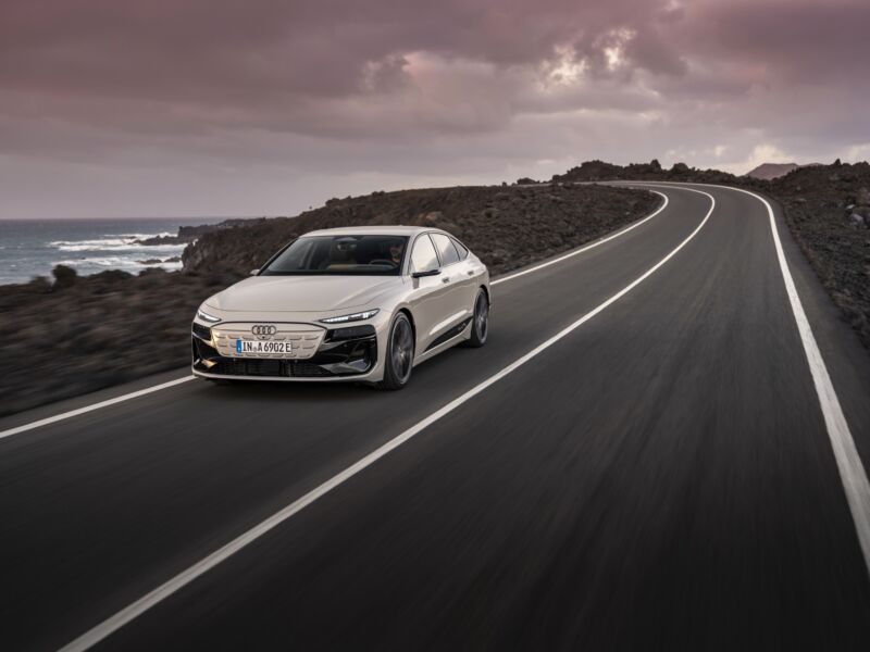 Audi A6 Sportback e-tron driving on a windy road