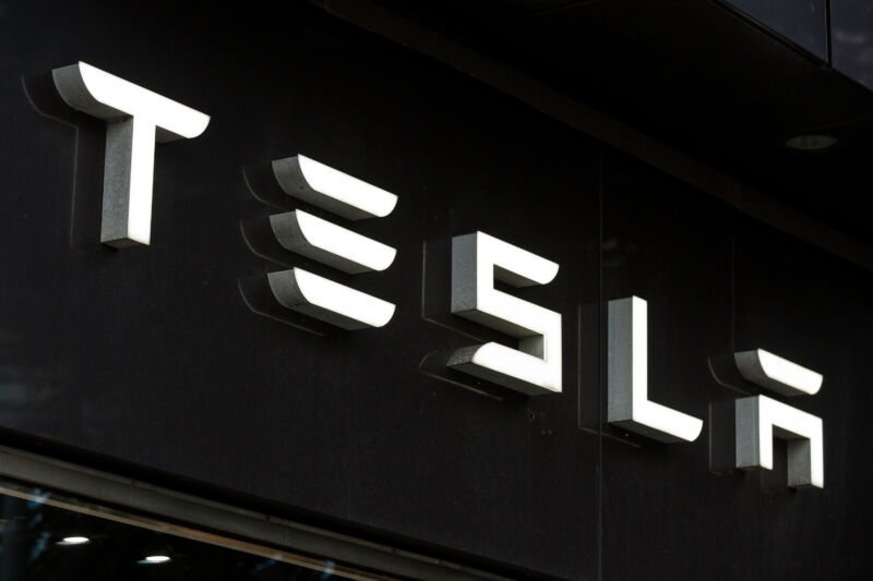 GOTHENBURG, SWEDEN - 2019/09/14: An American automotive and energy company that specialises in electric car manufacturing Tesla logo seen in Gothenburg.