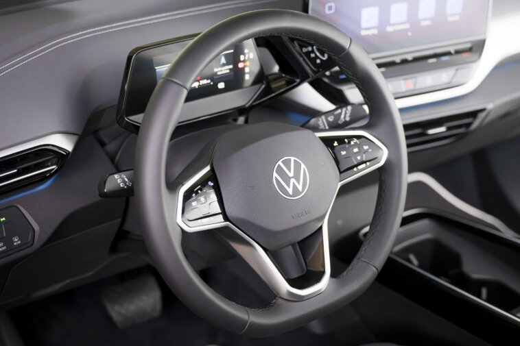 A VW ID.4 steering wheel