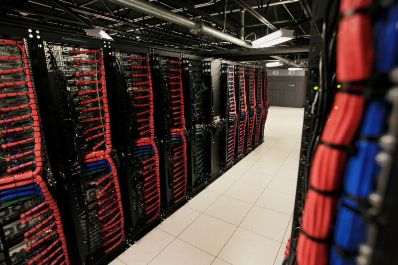 Photograph of servers and racks