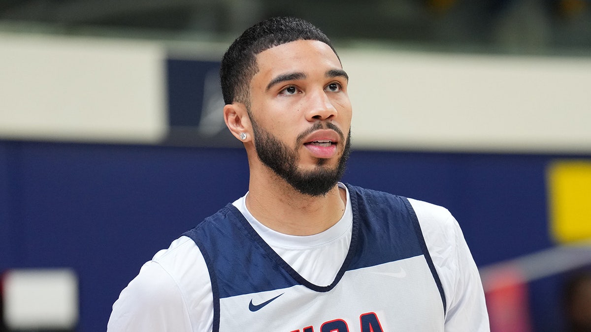 Jayson Tatum looks on court