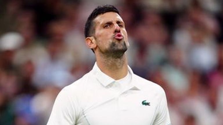 Novak Djokovic celebrates winning the second set against Holger Rune on day eight of the 2024 Wimbledon Championships at the All England Lawn Tennis and Croquet Club, London. Picture date: Monday July 8, 2024.