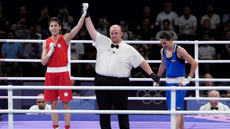 Taiwan's Lin Yu-ting celebrates after defeating Bulgaria's Svetlana Staneva 