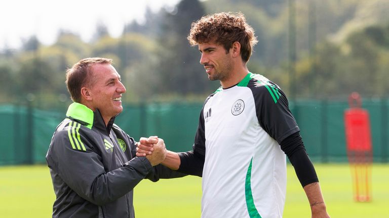 Celtic manager Brendan Rodgers with Matt O'Riley 