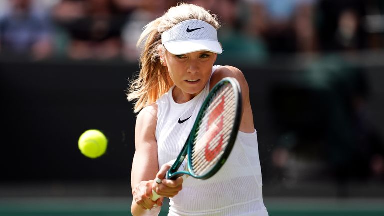 Katie Boulter in action against Harriet Dart (not pictured) on day four of the 2024 Wimbledon Championships at the All England Lawn Tennis and Croquet Club, London. Picture date: Thursday July 4, 2024.