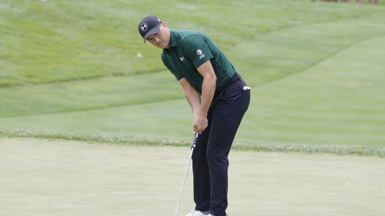 SILVIS, IL - JULY 06: PGA golfer Jordan Spieth putts on the 17th hole during the third round of the John Deere Classic on July 6,2024, at the TPC Deere Run in Silvis, Illinois.