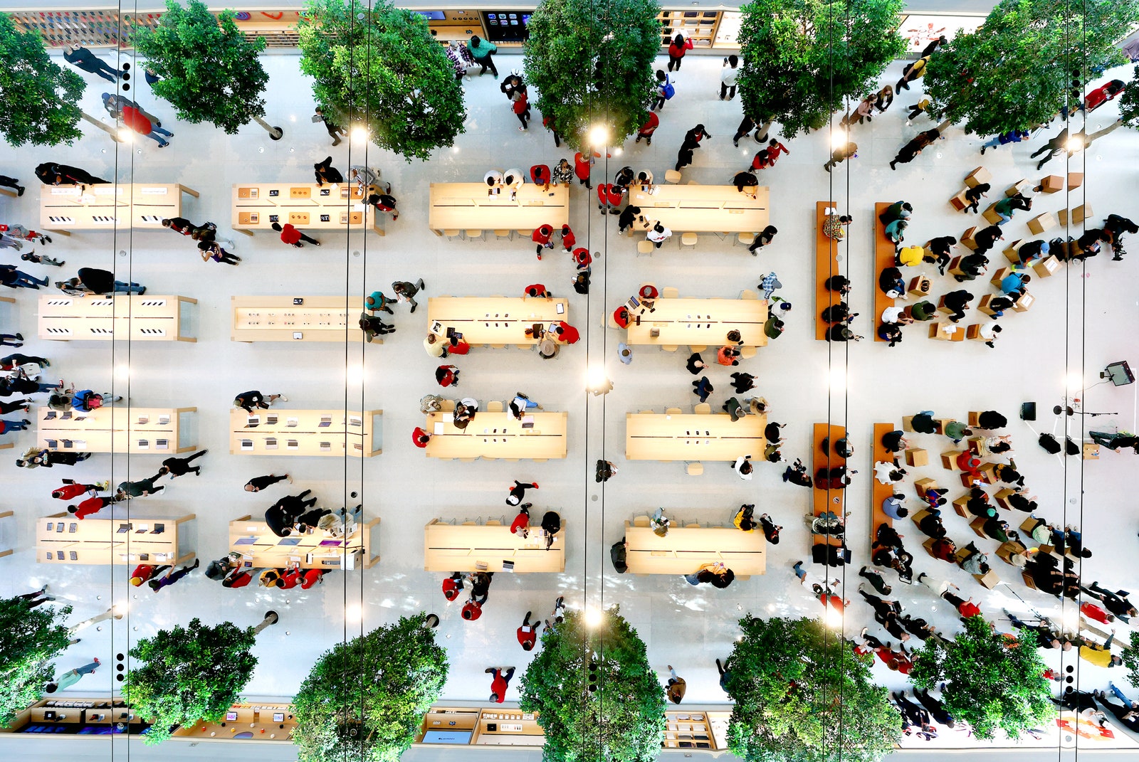 birdseye view inside of an Apple store