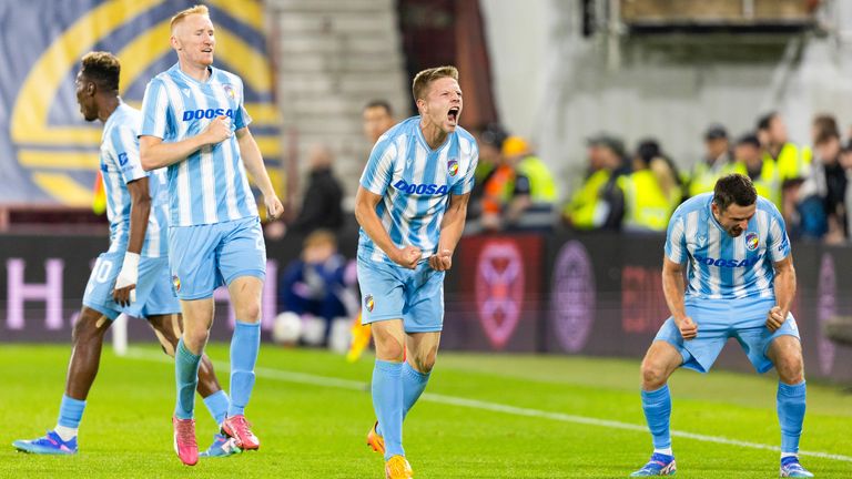 Viktoria Plzen's Lukas Cerv celebrates scoring