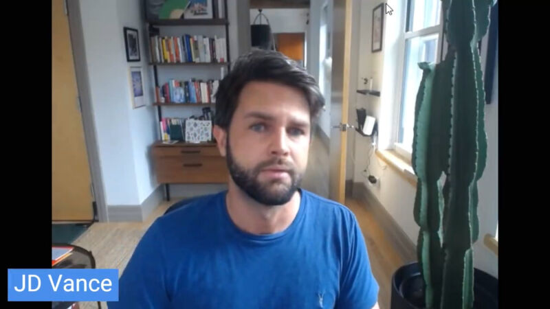 A still video capture of X user João Fiadeiro replacing his face with J.D. Vance in a test of Deep-Live-Cam.