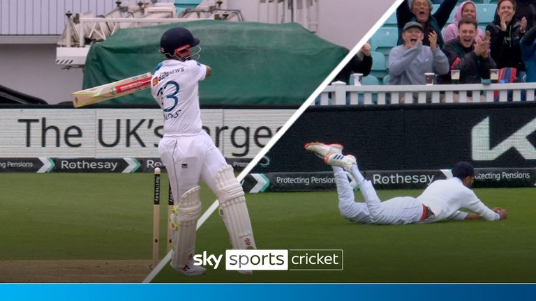 Shoaib Basir puts his catching skills to the test as he helps dismiss Kusal Mendis at full stretch to get England off the mark on day four of the third test. 