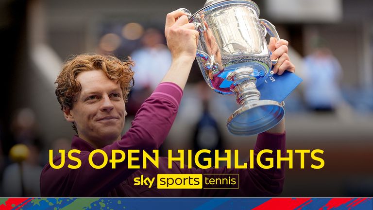 Jannik Sinner, of Italy, holds up the championship trophy after defeating Taylor Fritz, of the United States, in the men's singles final of the U.S. Open tennis championships, Sunday, Sept. 8, 2024, in New York.