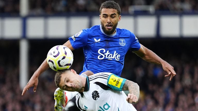 Everton's Dominic Calvert-Lewin and Newcastle United's Kieran Trippier battle for the ball