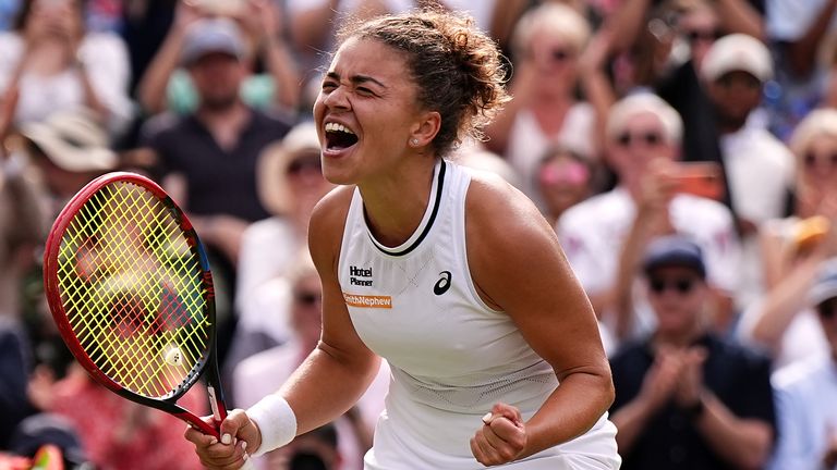 Jasmine Paolini celebrates beating Donna Vekic on day eleven of the 2024 Wimbledon Championships at the All England Lawn Tennis and Croquet Club, London. Picture date: Thursday July 11, 2024.