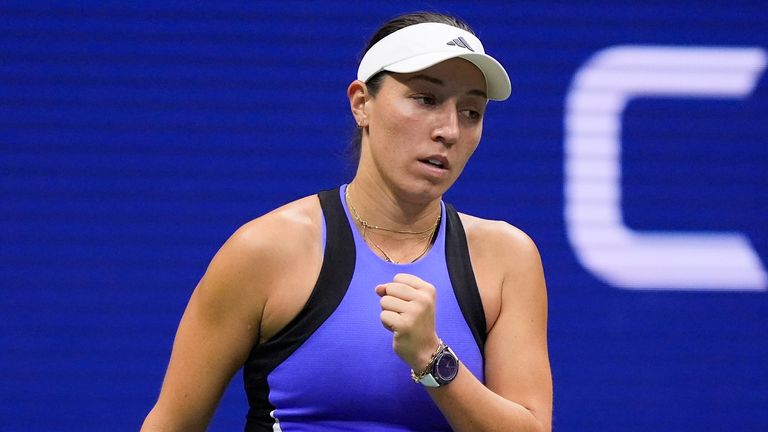 Jessica Pegula, of the United States, reacts after scoring a point against Aryna Sabalenka, of Belarus, during the women's singles final of the U.S. Open tennis championships, Saturday, Sept. 7, 2024, in New York. (AP Photo/Julia Nikhinson)