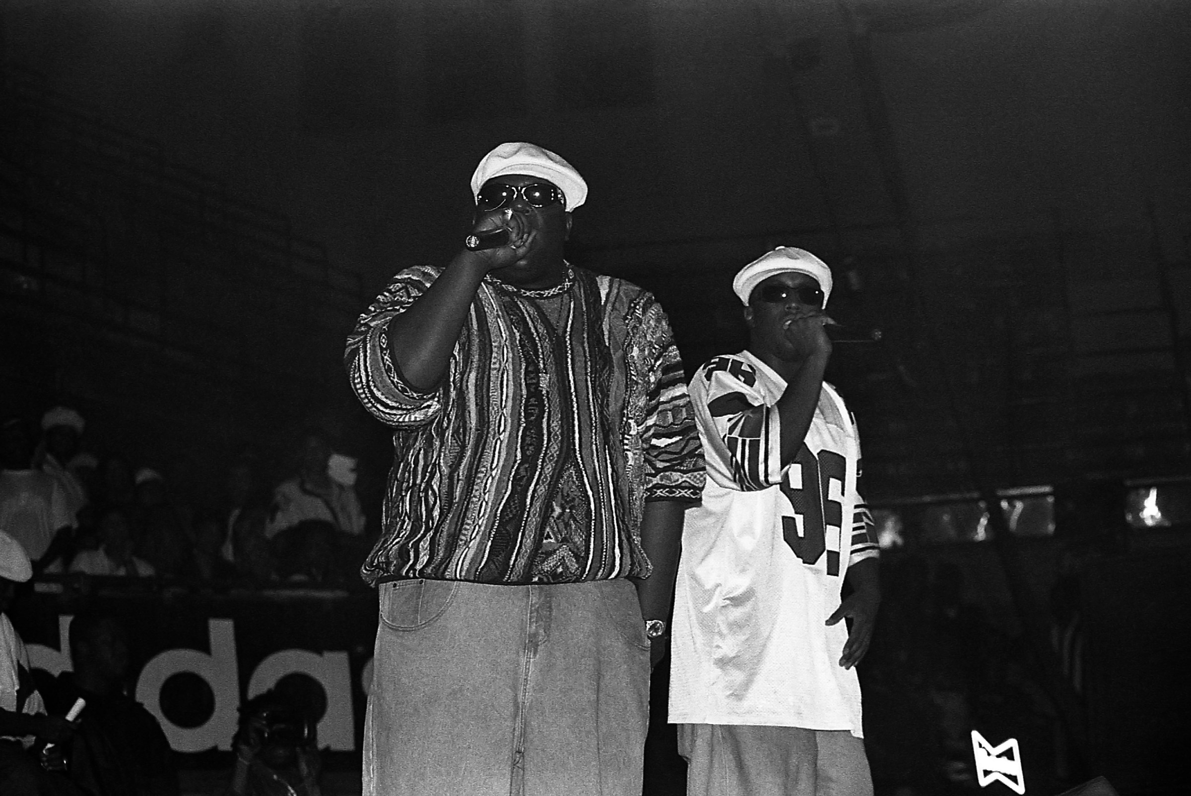 Rappers Notorious B.I.G. and Sean Combs performing at the International Amphitheatre in Chicago in 1995.