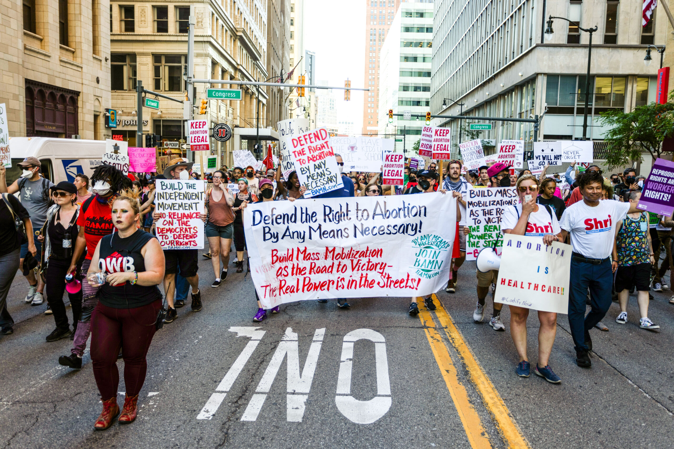 Protest in Detroit in response to the Dobbs v. Jackson Women's Health Organization opinion dropping on June 24, 2022