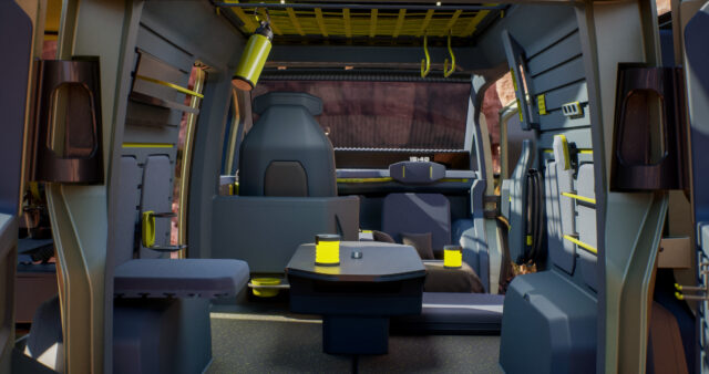 A rendering of the inside of a kia camper concept