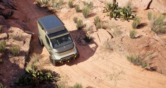 A Kia EV camper seen from above.