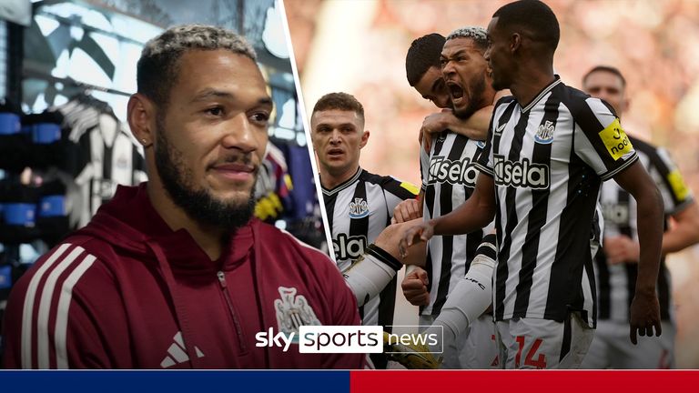 Newcastle United's Joelinton (second right) celebrates with his team mates after his pass was turned into his own net by Sunderland's Daniel Ballard (not pictured) for the first goal of the game during the Emirates FA Cup Third Round match at the Stadium of Light, Sunderland. Picture date: Saturday January 6, 2024.