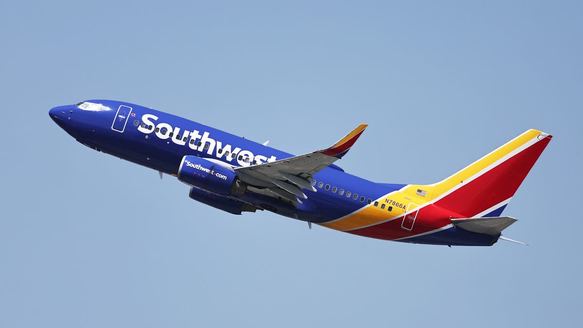 A Southwest Airlines plane takes off from Hollywood Burbank Airport on July 25, 2024 in Burbank, California.