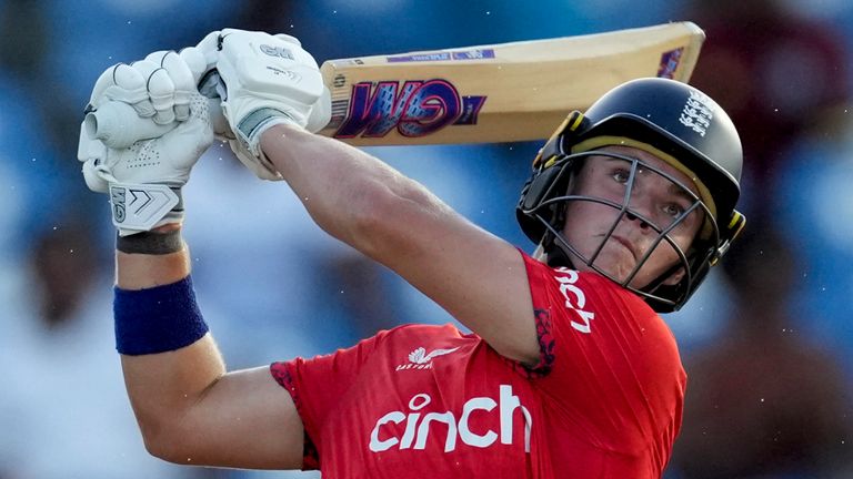 England's Jacob Bethell smashed a 22-ball fifty in the fourth T20 against West Indies in St Lucia (Associated Press)