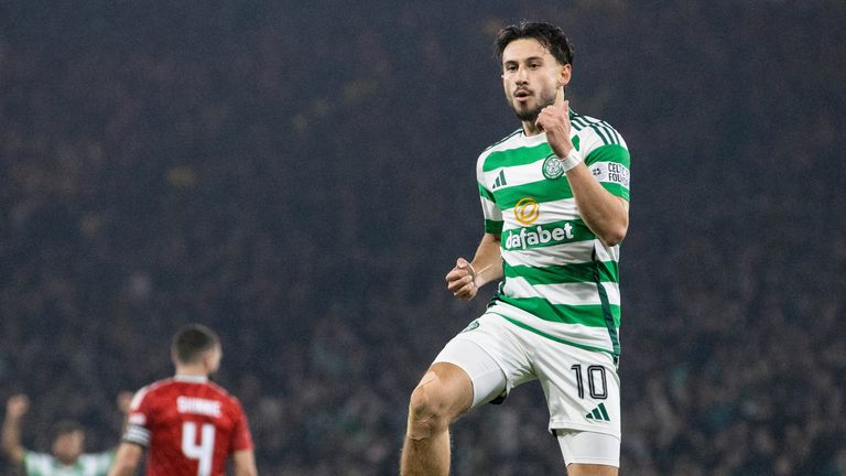 Celtic's Nicolas Kuhn celebrates scoring to make it 5-0