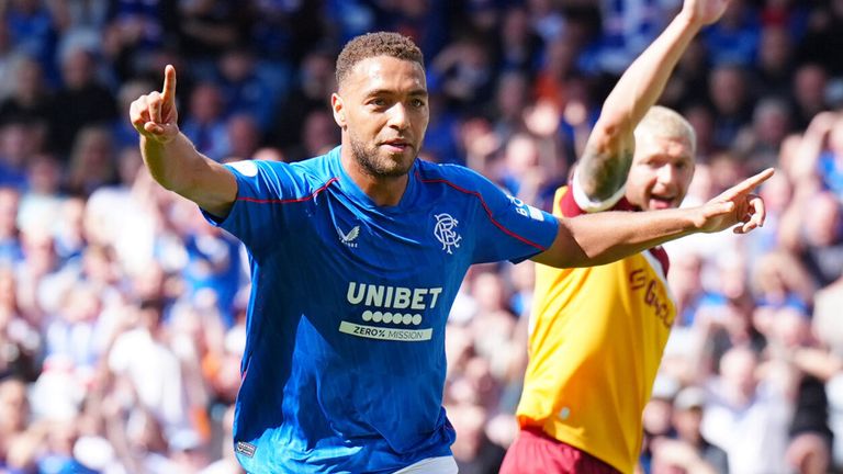 Cyriel Dessers celebrates after putting Rangers in front against Motherwell